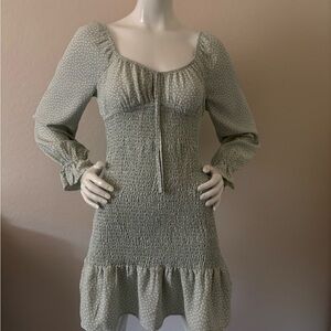 Express Sage Polka Dot Long Sleeve Dress